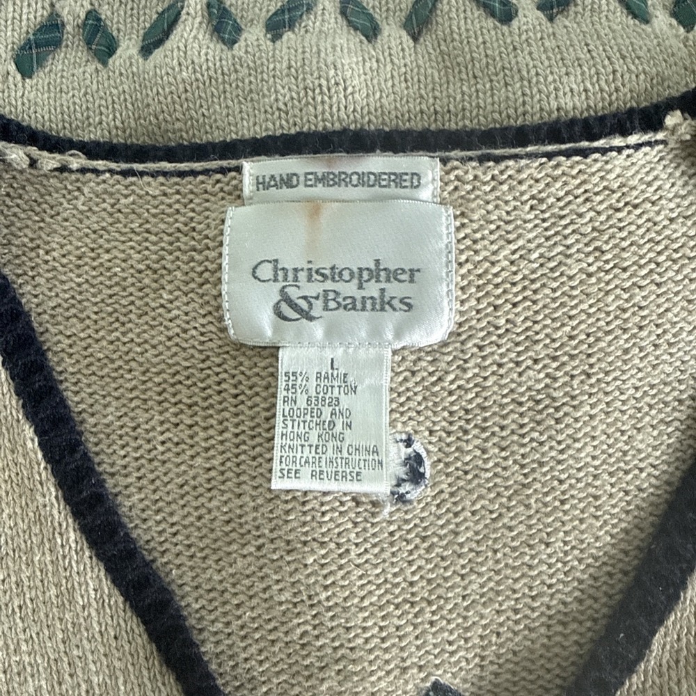Christopher & Banks Vintage Womens Large Hand Knit Golf Themed Full Zip Cardigan - Picture 5 of 7